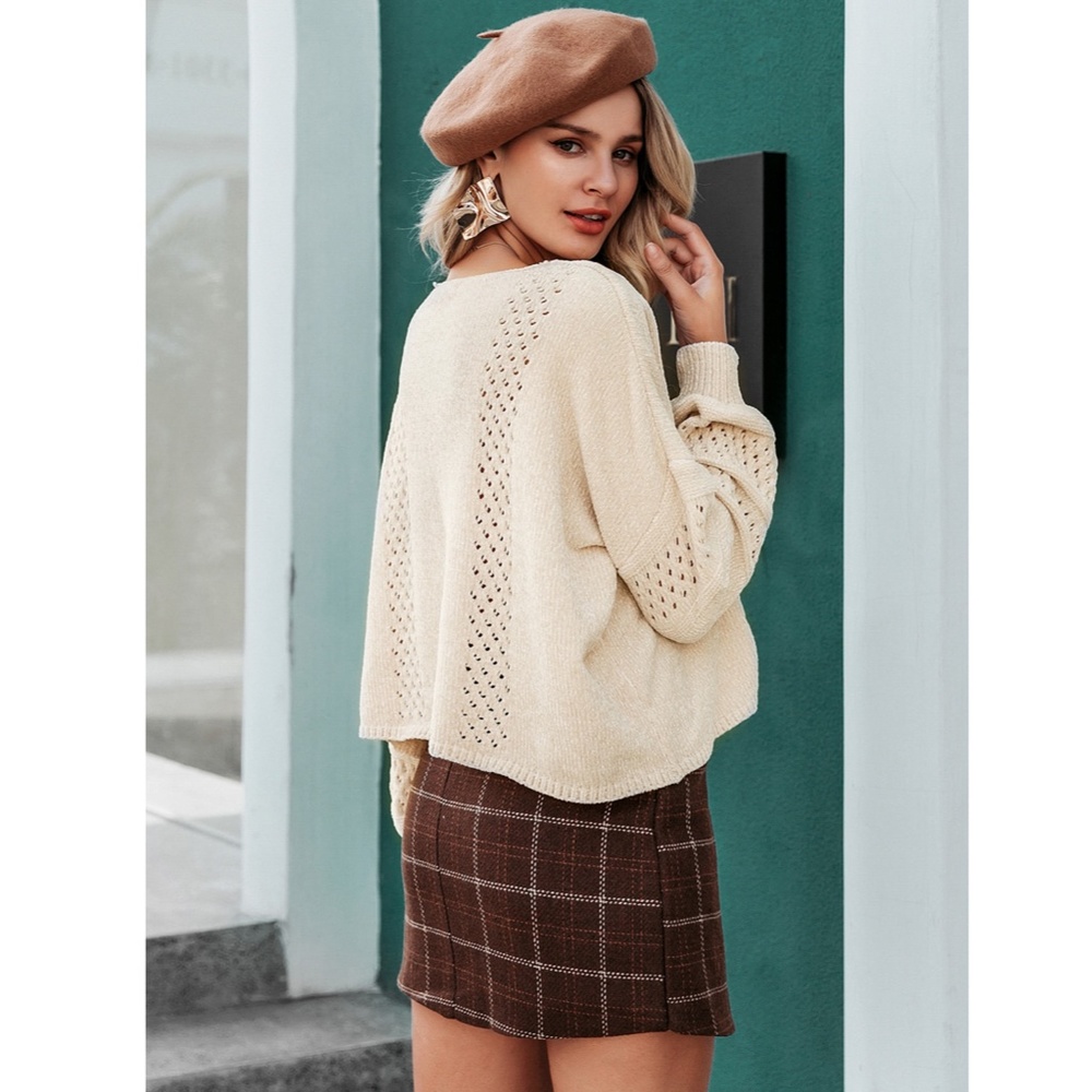 Hollow Out Beige Oversized Sweater - Picture 11 of 16